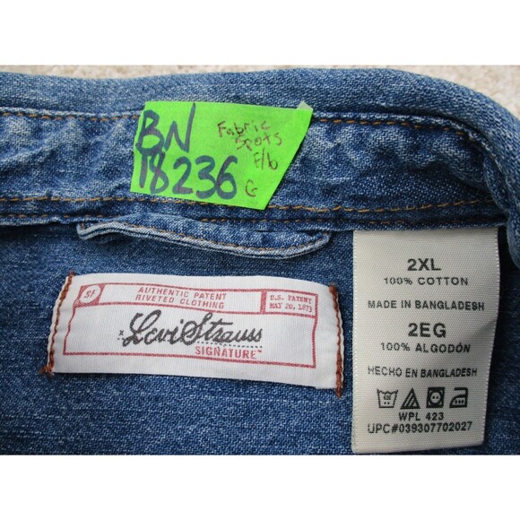 VINTAGE Levis Jean Shirt Men 2XL XXL Blue Denim Long Sleeve Rivet Button Up Y2K* - Picture 8 of 14